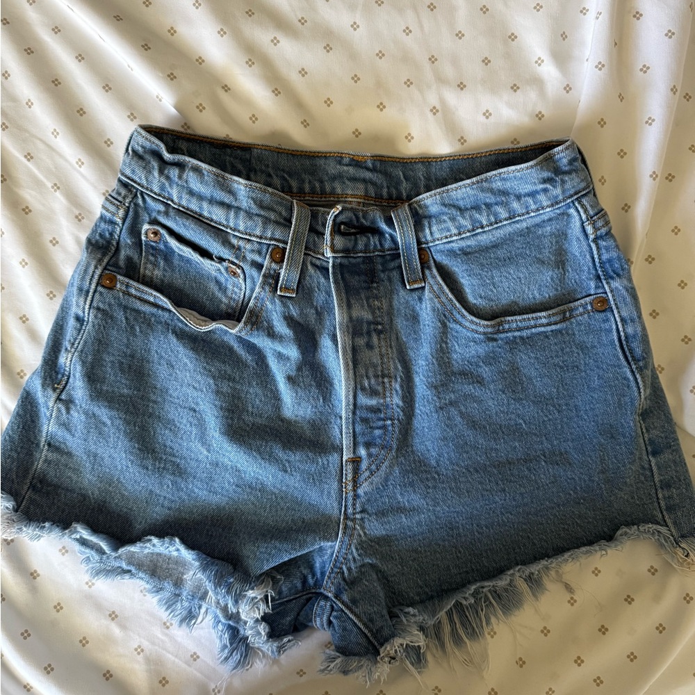 Levi's Blue Jean Shorts High-Waisted Distressed